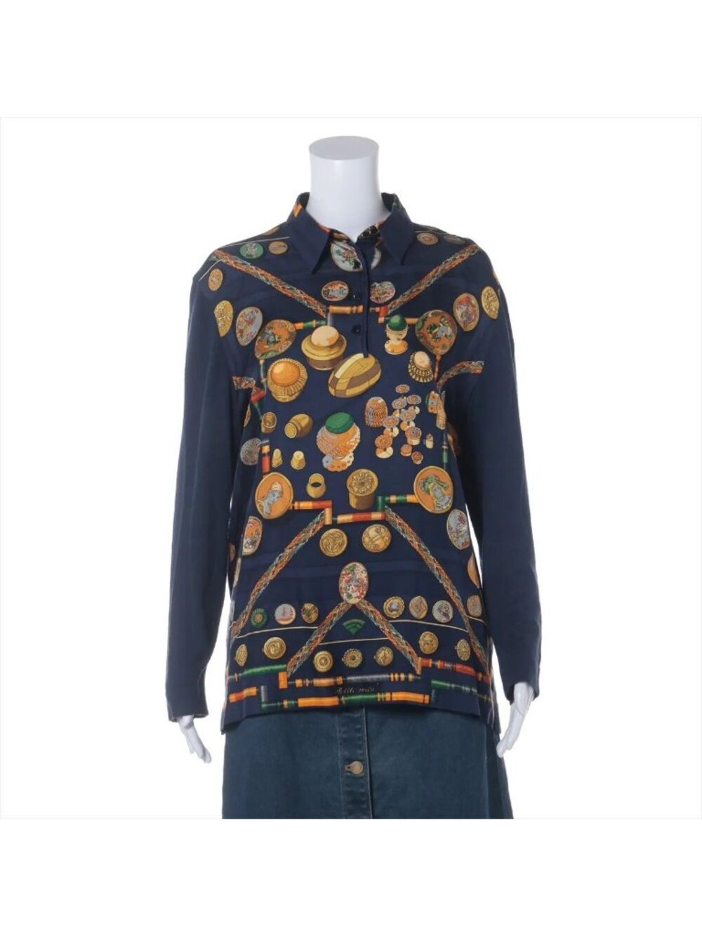 Hermes Cashmere Silk Contrast Knit Top Navy Sweater